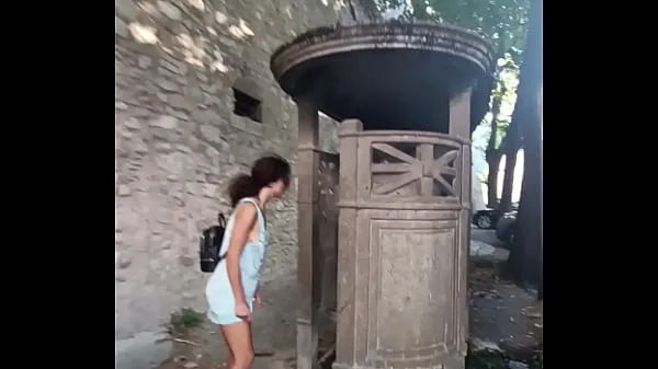 Watch I pee outside in a medieval toilet total Tube